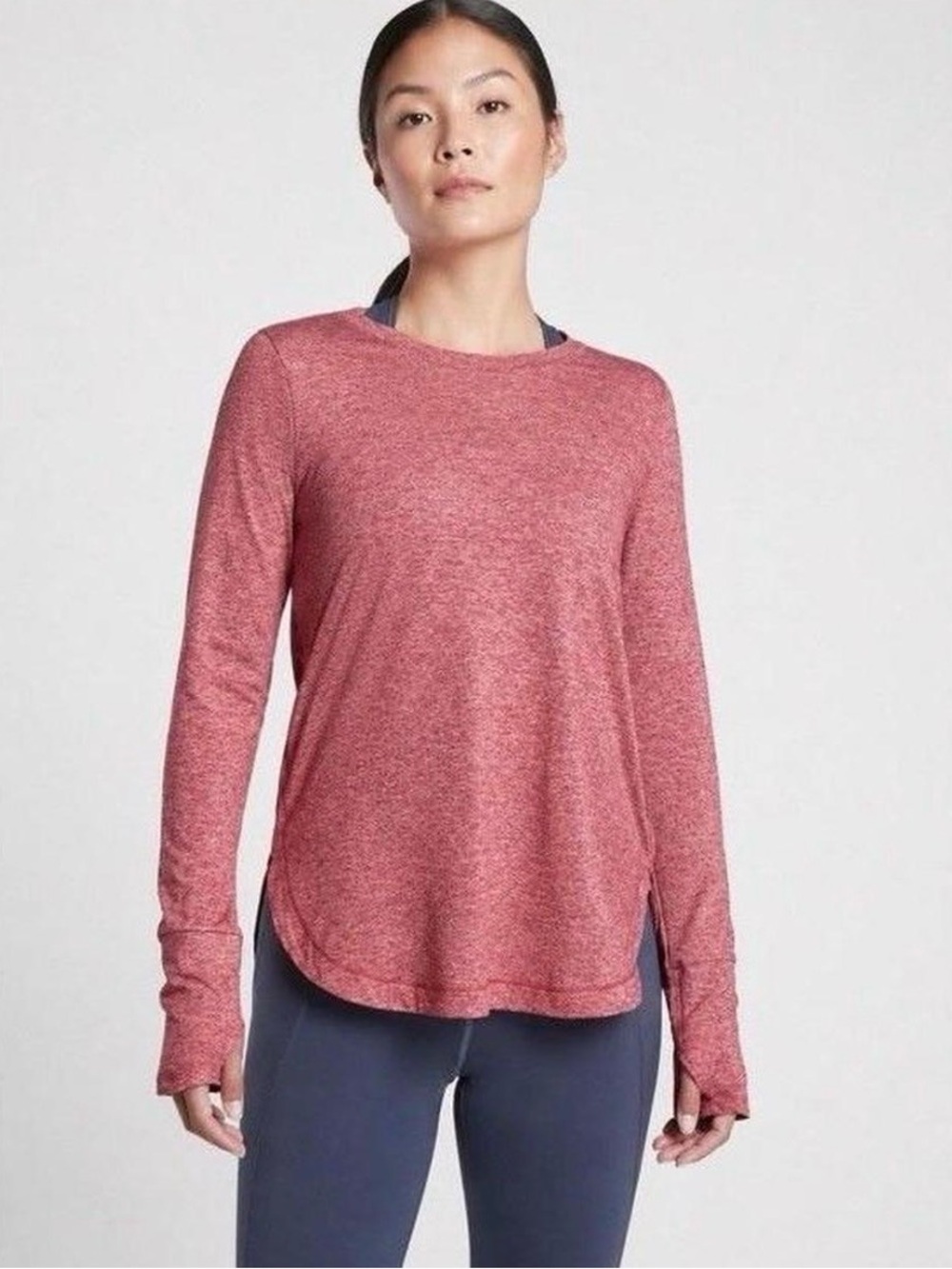 Athleta Uptempo Sweatshirt Heathered Pink Thumb Holes XS